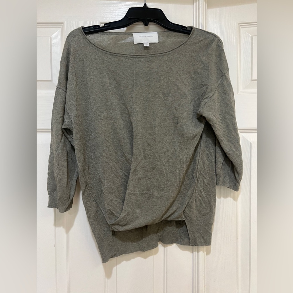 Brochu Walker‎ gray l Knit high low Wrap Sweater top blouse small minimalist